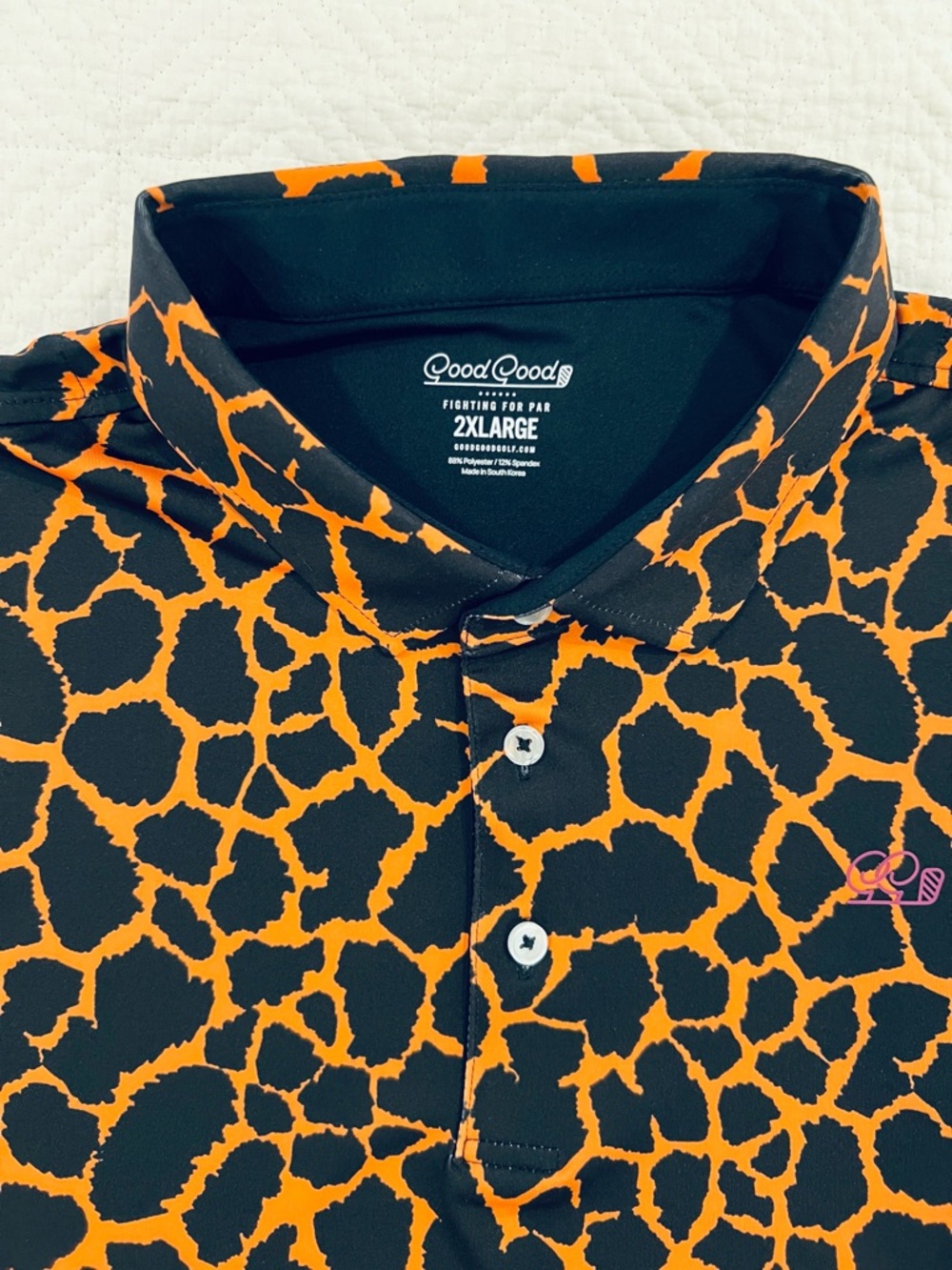 Good Good Men's Orange & Black Giraffe-Print Performance Polo Shirt - 2XL